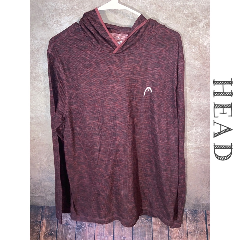 HEAD Long Sleeve tee pullover w/hood-burgundy/black-unisex size Large- NWOT